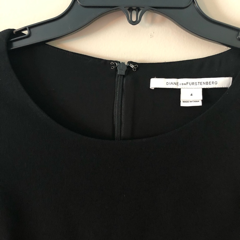 Diane von Furstenberg Black Giada Crepe Long Sleeve Mini Dress DVF Size 4 - Picture 3 of 16